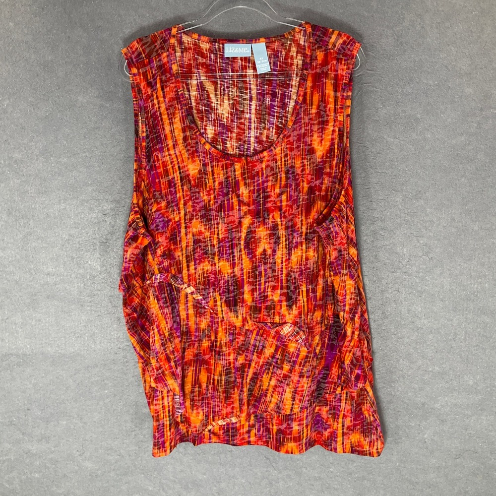 Liz & Me Catherines Top Sz 4X Sleeveless Orange Purple Abstract Tiered Blouse
